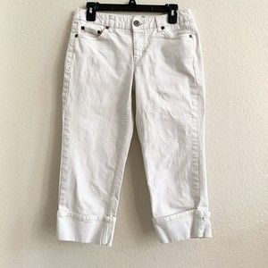 Tommy Hilfiger Sz 6 Capris Womens AMERICAN SPIRIT Mid Rise White Denim Cuffed